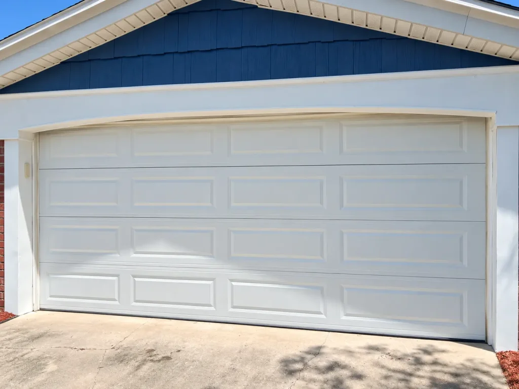 White raised-panel garage door installed by Nexus Garage Doors